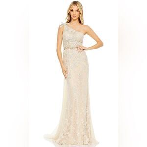 Mac Duggal One Shoulder Lace Sheath Gown / size 10